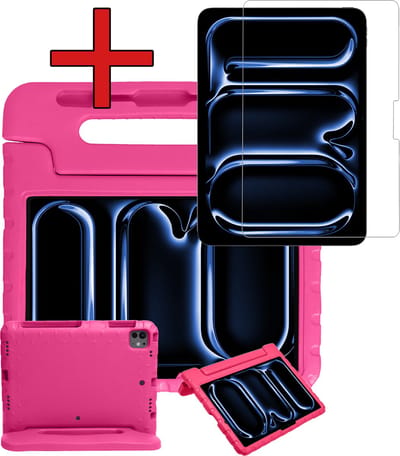 Hoesje - Geschikt voor Apple iPad Pro (2024/2025) - 11 inch - Met Screenprotector - Kinderhoes - Shockproof Bumper - Kidsproof Case - Tablethoes - Kinder Hoes Cover - Roze