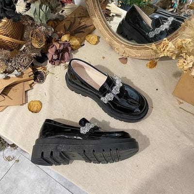 Kleine PU leren schoenen dames lente nieuw dikke zool instapschoenen Harajuku stijl kristal bloem enkele schoenen Mary Jane schoenen 40 gray