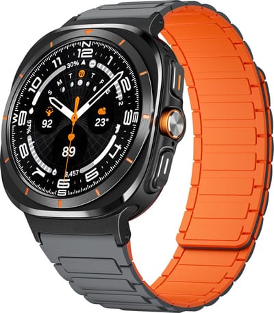 Strap-it Magnetisch siliconen bandje - geschikt voor Samsung Galaxy Watch Ultra 2 (2026) / Ultra (2024/2025) - grijs/oranje