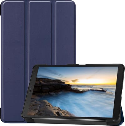 Hoesje - Geschikt voor Samsung Galaxy Tab A 8.0 (2019) - Dun & Stevig - Hardcover Book Case - Trifold Bookcase Hoes - Hard Cover - Tablethoes - Donkerblauw