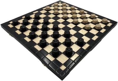 Dambord Set - Damspel Hout - Strategisch Spel - Opvouwbaar Bord - 40x40 cm - Zwart