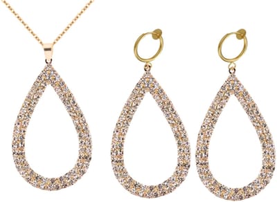 Set- klem oorbellen- ketting- Strass- goudkleurig- druppel- Oana - Charme Bijoux