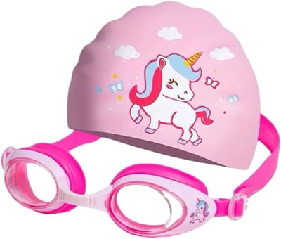 Kinder Badmuts - Zwembril Set - Zorgeloos Zwemmen - Anti-Condens Bril - Inclusief Oordopjes - Roze