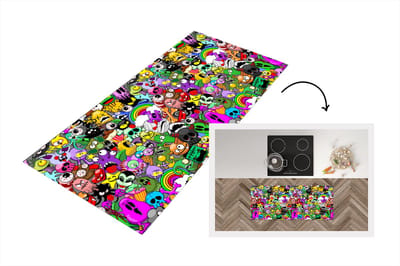 Keukenloper - Loper keuken - Tieners - Monster - Doodle - Patronen - 120x50 cm - Keukenloper vinyl