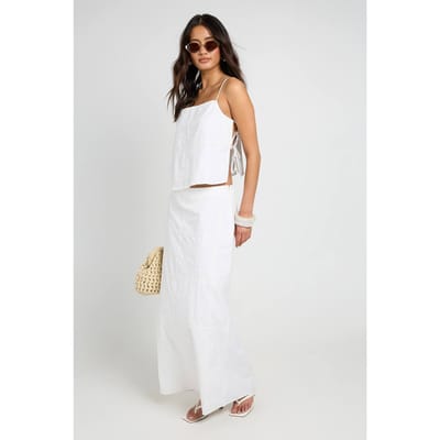 boohoo Dames Patchwork Borduurwerk Kolom Maxi Rok | White | Maat: 6