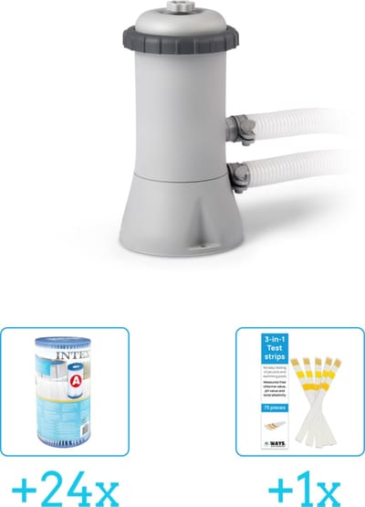 Intex 28604GS Filterpomp - 2.271 liter per uur inclusief Intex Filter Cardridge - Type A (24 stuks) & WAYS Testrips (1 stuks)
