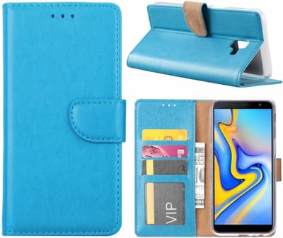 LuxeBass Hoesje geschikt voor Samsung Galaxy J6+ (2018) - Bookcase Turquoise - portemonnee hoesje gsm hoesje - telefoonhoes - telefoonhoesjes