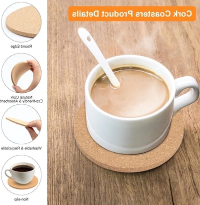 Set van 20 Herbruikbare Kurken Onderzetters van 10 cm - Absorberend en Duurzaam voor Koffie en Thee in Restaurant en Kantoor