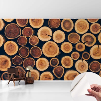 Coloray Zelfklevend Behang - Houten cirkels Stickerbehang op rol - 416x254 cm - Bruin Zelfklevend Behang - Voor de woonkamer, slaapkamer en hal. - Herpositioneerbaar - Zelfklevend fotobehang