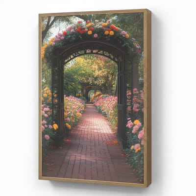 Wandlamp 60x90 cm - Oplaadbaar - Doorkijk - Bloemen - Pad - Natuur - Kleurrijk - Wandlampen binnen woonkamer - Slaapkamer lamp - Decoratieve nachtlamp - Vloerlamp draadloos