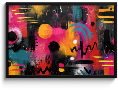 Poster in lijst - Fotolijst 90x60 cm - Posters - Kleurvlakken - Vormen - Kleurrijk - Abstract - Posterlijst zwart - Decoratie - Wanddecoratie woonkamer - Muurdecoratie slaapkamer