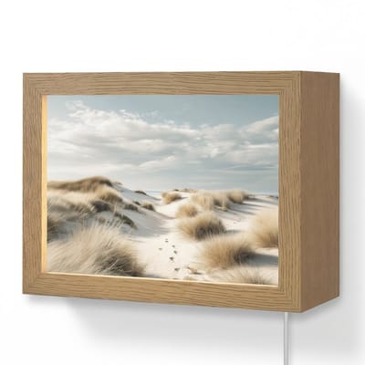 Wandlamp 20x15 cm - Oplaadbaar - Duinen - Gras - Sporen - Wolken - Wandlampen binnen woonkamer - Slaapkamer lamp met kabel - Decoratieve nachtlamp - Vloerlamp snoer