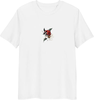 Lieveheersbeestje T Shirt Dames en Heren - Natuurprint - Biologisch Katoen - Wit - S