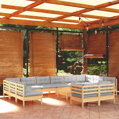 vidaXL - 13-delige - Loungeset - met - grijze - kussens - grenenhout
