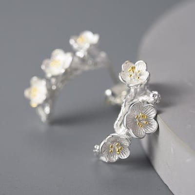 Gading® dames oorknoppen met 3 bloemen-15mm-6mm-zilver 925
