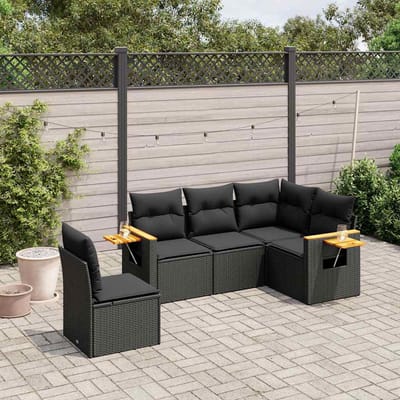 vidaXL - 5-delige - Loungeset - met - kussens - poly - rattan - zwart