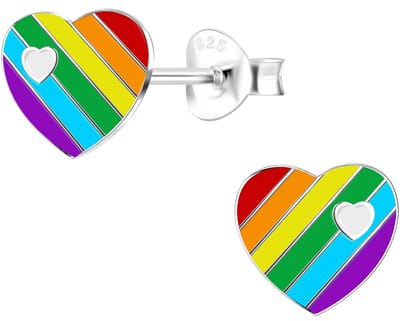 Joy|S - Zilveren hartje oorbellen - 8 x 7 mm - multicolor - regenboog - love is love oorknoppen - sterling zilver 925