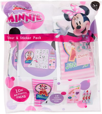 Disney Minnie Mouse kleur- en stickerset – 10 uitdeelzakjes met stickers, wasco en kleurboekje – creatieve knutselset voor kinderen – ideaal als uitdeelcadeautje, traktatie voor school, kinderfeestje of verjaardag – Minnie Mouse knutselpakket