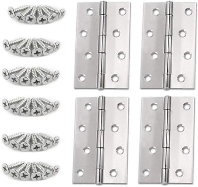 Roestvrijstalen Scharnieren voor Meubels - Deur- en Kastscharnieren met Bevestigingsschroeven, 4 Inch (88 * 60 * 1.2mm) - Set van 4 voor Duurzame Toepassingen