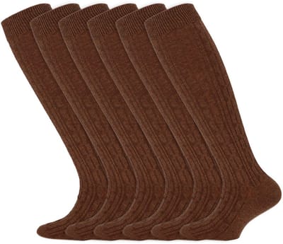 Meisjes sokken | Kniekousen met kabelpatroon | Merk: Yellow Moon | Kleur: Bruin | Maat: 19 t/m 42 | 6 Paar