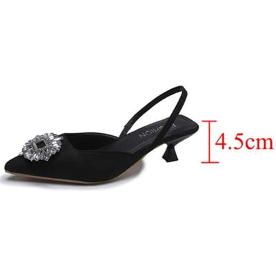 Mode Kristallen Gesp Slingbacks Pumps Vrouwen Puntige Neus Dunne Hakken Feestschoenen Vrouw Zomer Middenhoge Sandalen 40 zwart