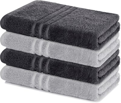 Lavea® Set van 4 handdoeken 70x140 cm – 100% katoen – Zacht en absorberend – Ideaal als badhanddoek, badlaken of handdoek voor dagelijks gebruik – Antraciet en Zilver