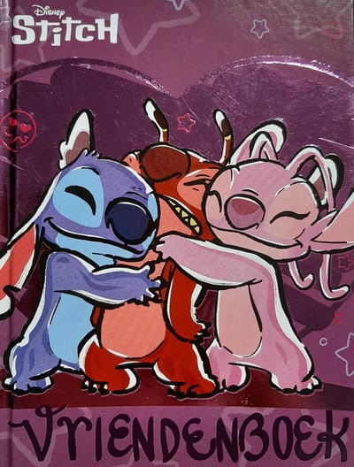 Disney Stitch & Angel Vriendenboekje – Hardcover – Invulboek voor Kinderen – School – Cadeau – Paars met Glitter