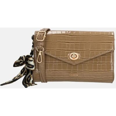 Charm London Knightsbridge Crossbodytas - Schoudertas - Croco Print - Overslag - Gouden Sluiting - Verstelbare Schouderband - Damestas - Taupe