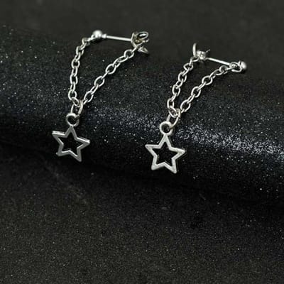 Mode Simple Personnalité Étoile Pentagramme Dos Pendantes Boucles d'Oreilles Pendantes Chaîne Métal Coréen Bijoux pour Femmes argenté