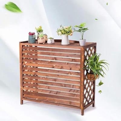 Houten Airco Afdekking - Privacy Scherm - Buitenruimte Verfraaien - Massief Hout Constructie - 80 x 32 x 70 cm