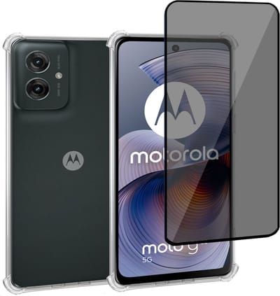 Geschikt voor Motorola Moto G55 - Hoesje + Privacy Screenprotector – Privé - Gehard Glas Cover