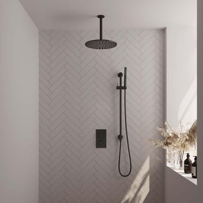 Brauer Black Edition Thermostatische Regendoucheset Inbouw - Hoofddouche 30 cm - 3 Weg - Handdouche Staaf - Doucheslang - Geintegreerde Glijstang - Mat Zwart