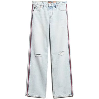 Superdry Jeans met Wijde Pijpen, Halfhoge Taille en Dubbele Tape Lichtblauw Grootte: 30/30