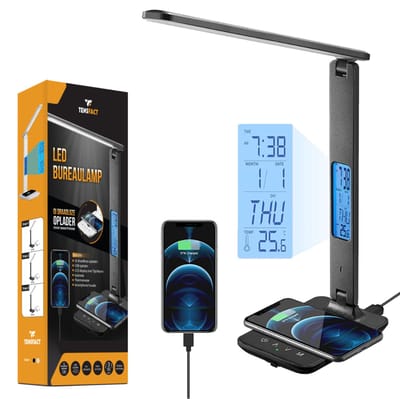 Tensfact® Bureaulamp Tafellamp Nachtlampje Leeslamp & LED Lamp - Led Verlichting - Wireless Charger - Qi Draadloze Oplader - Zwart