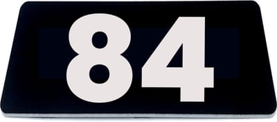 Nummerplaatje 84 - 80 x 50 x 1,6 mm - Zwart/wit - incl. 3M-tape | Nummerbordje - Deur en kamernummer - brievenbusnummers - Gratis verzending - 5 jaar garantie