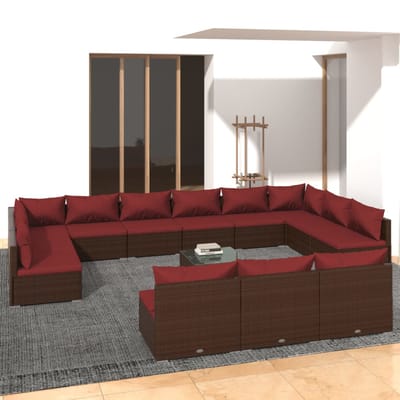 vidaXL - 14-delige - Loungeset - met - kussens - poly - rattan - bruin