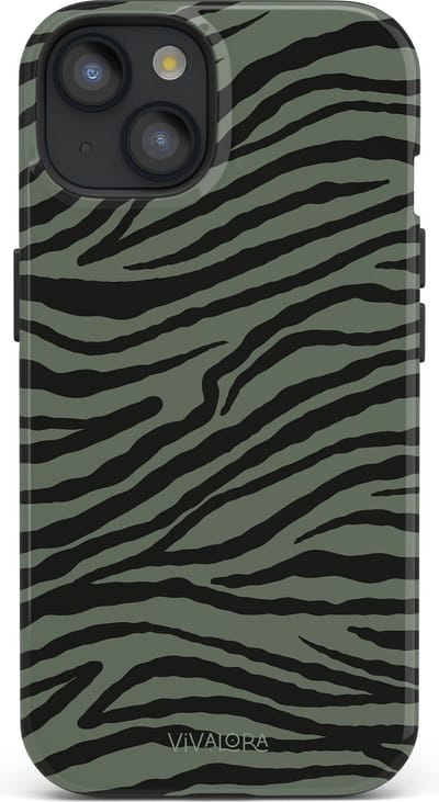 VivaLora Tough Telefoonhoesje iPhone 14 met MagSafe - Wild Lines Zebra Print - 2-in-1 Phone Case - Hard Case & Siliconen Backcover - Extra Bescherming - Shockproof Cover - Zebraprint Groen