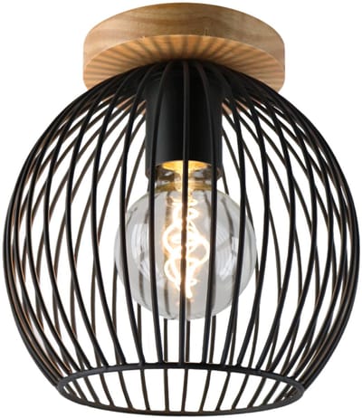 Olucia - WIRO - Plafondlamp - Bruin / Zwart - Geschikt voor Woonkamer/Slaapkamer/Hal - Vorm: Bol