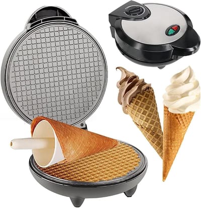 Elektrisch Wafelijzer - Ijshoorntjes Maker - Lekkere Snacks Maken - Dubbelzijdige Verwarming - 1200W Vermogen - Zilver