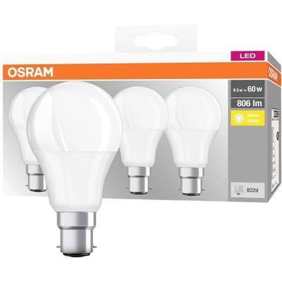 OSRAM HOMELIGHTING 4058075819511 LED-lamp Energielabel F (A - G) B22d Peer 8.5 W = 60 W Warmwit (Ø x h) 60 mm x 107 mm Niet dimbaar 4 stuk(s)
