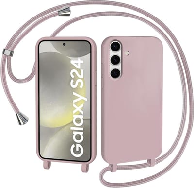 Casemania Hoesje Geschikt voor Samsung Galaxy S24 - Roze - Siliconen Back Cover met Koord - Telefoonhoesje met Koord - Crossbody Lanyard Cord Case