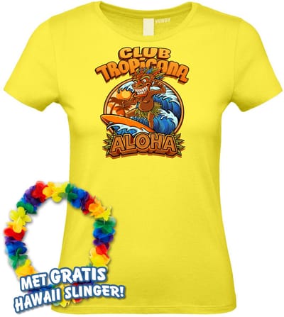 Dames t-shirt Tiki Masked Surfer | Toppers in Concert 2024 | Club Tropicana | Hawaii Shirt | Ibiza Kleding | Lichtgeel Dames | maat XS