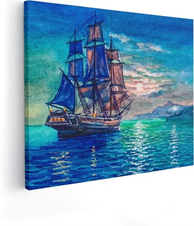 Artaza Canvas Schilderij Schip - 50x40 cm - Wanddecoratie Strand - Muurdecoratie Zeilboot - Kamer Accessoires Zeezicht