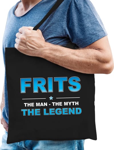 Naam cadeau Tasje voor Frits - The man, The myth the Legend - katoenen - zwart - verjaardag - vaderdag - collega - vriendin