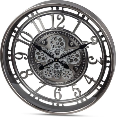 Klok - Wandklok - Tandwielen - Met Glasplaat - Ø 54cm - Metaal - industrieel - Grijs - Oud Zilver