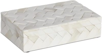 Decoratieve Opbergdoos - Schatdoos Herinnering - Woondecoratie Organiseren - Handgemaakt Bot Inleg - 20x13x5 CM - Ivoor Gevlochten