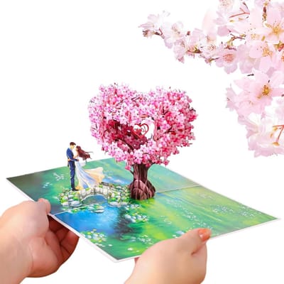 3D Pop-Up Wenskaart met Liefdesboom voor Trouwen, Valentijnsdag en Huwelijkscadeaus met Envelop