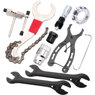 Kit d'outils de réparation de vélo, clé de démontage de Cassette, disjoncteur de chaîne, extracteur de manivelle, extracteur de rayons, 9 pièces 9pcs set gray