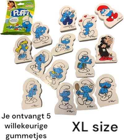 5 Verschillende - Gummetjes / Megagummen van de Smurfen - Ca. 9 cm Hoog (XL Size)
