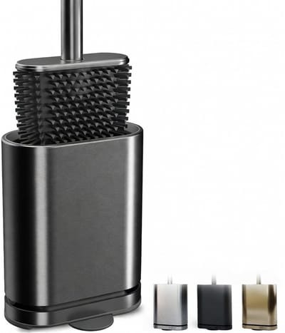 Famanu – Siliconen toiletborstel met ventilatie – gunmetal – RVS – afneembare lekbak – staand of wandmontage – smal model